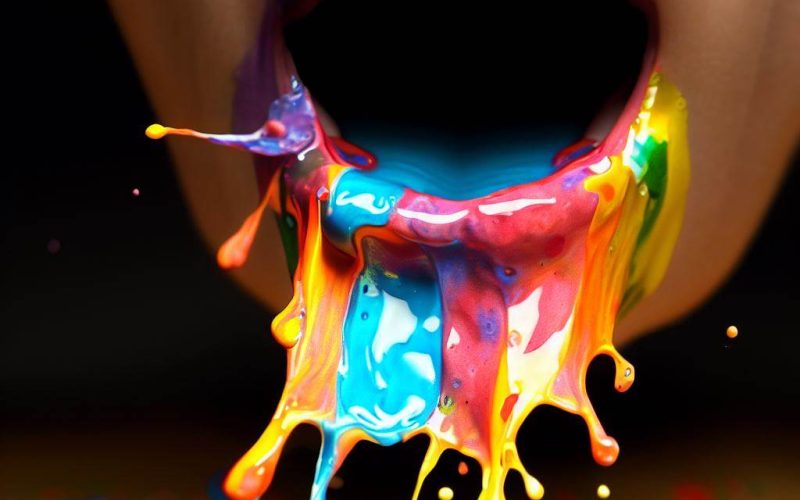watering colorful paint in mouth